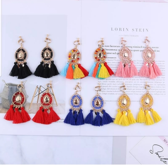 Clip On Earrings Tassel Rainbow Multicolor… - Picture 3 of 4